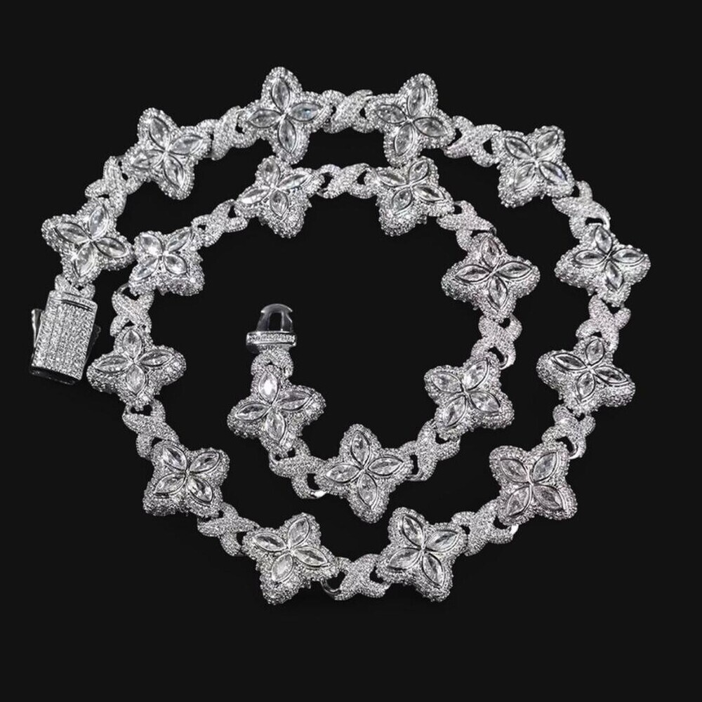 Silver Men Clover Chain Necklace 20inch